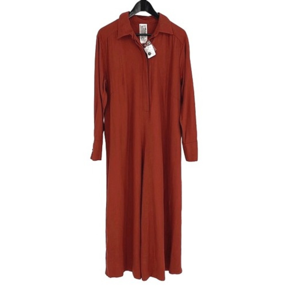 Free People Jumpsuit Womens XS Rust Orange Boho Wide Leg Linen Blend Long Sleeve - Picture 2 of 13